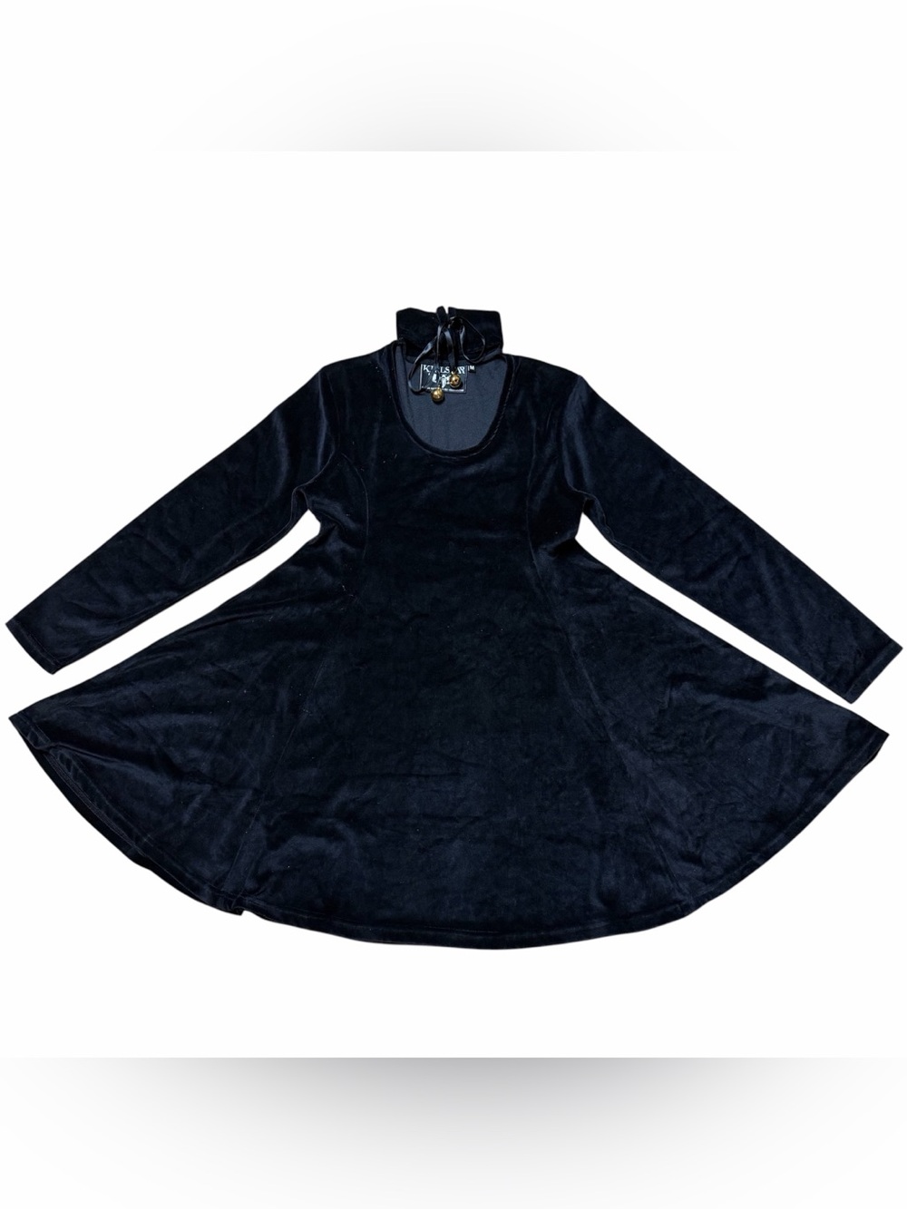 Killstar Velvet Pussycat Mini Dress Gothic Witchy Cat Bells Tie Neck Size Medium